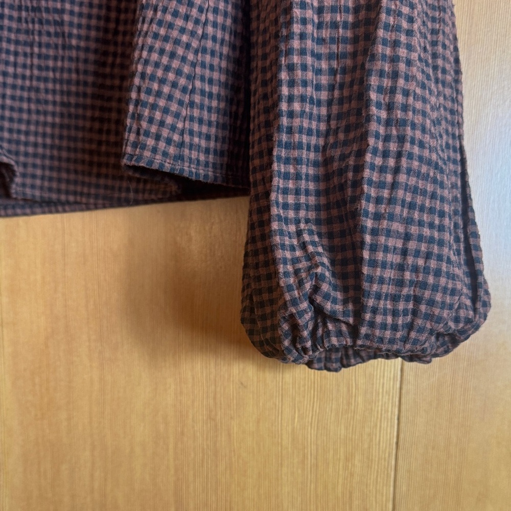 Zara Brown Checked Button-Down with Oversized Col… - image 8